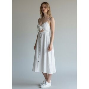 Wildfire White Tie Front Cutout Boho Midi Dress Smocked Back‎ Small